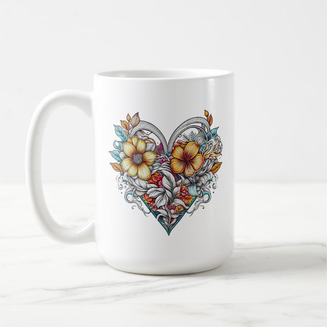 Taza De Café Corazón floral personalizado con mensaje sensorial (Izquierda)