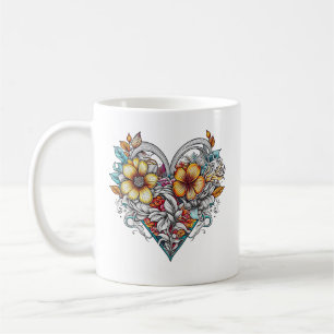 Taza De Café Corazón floral personalizado con mensaje sensorial