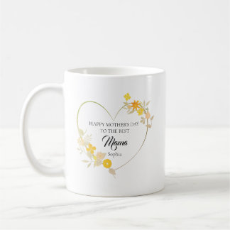 Taza De Café Corazón floral personalizado del Día de la Madre c