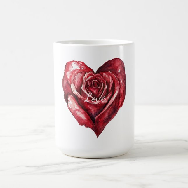Taza De Café Corazón floral rosa roja romántica (Centro)