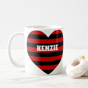 Taza De Café Corazón Forma Nombre Personalizado Rayas Rojas y N