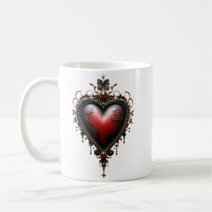 Taza De Café Corazón Gótico Victoriano Carmesí