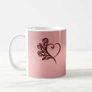 Taza De Café Corazón gótico y rosas en rosa-oro con Monograma
