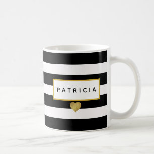 Taza De Café Corazón metálico del oro de las rayas negras
