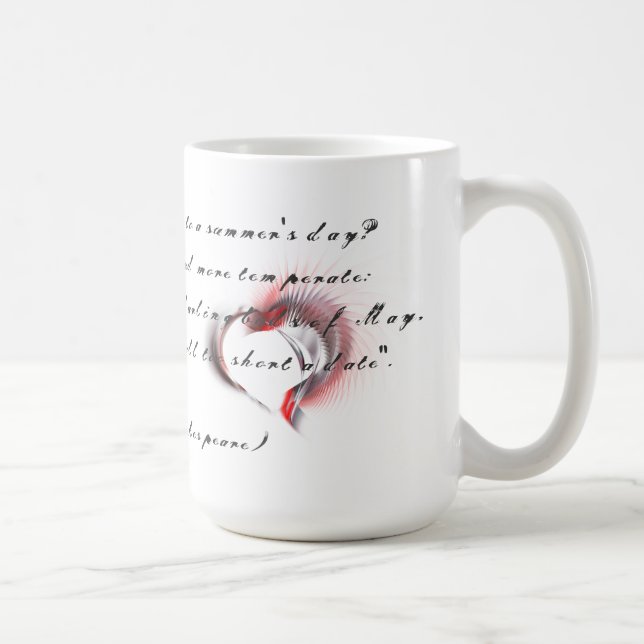 Taza De Café Corazón metalizado con el soneto de Shakespeare 18 (Derecha)