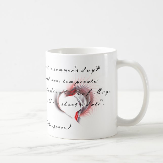 Taza De Café Corazón metalizado con el soneto de Shakespeare 18 (Derecha)