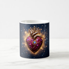 Taza De Café Corazón Místico Dorado Coronado en el Espacio