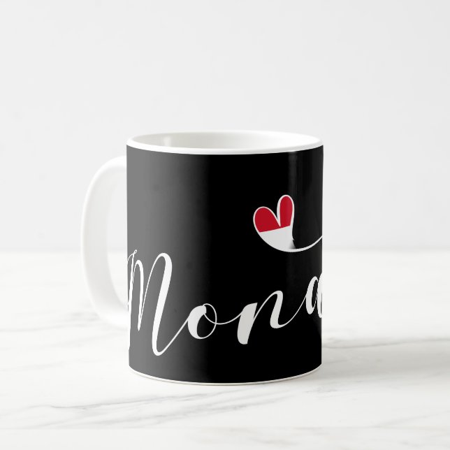 Taza De Café Corazón Mónaco, Bandera de Mónaco, Amo Mónaco (Anverso izquierdo)