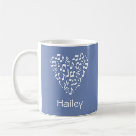 Taza De Café Corazón musical personalizado (Blue with White Not