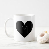 Corazón negro contemporáneo Simple Monograma Mug