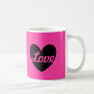 Taza De Café Corazón negro de "amor" sobre rosa fucsia