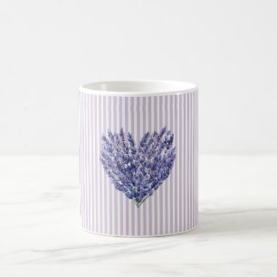 Taza De Café Corazón Precioso de Lavanda con Rayas Blancas