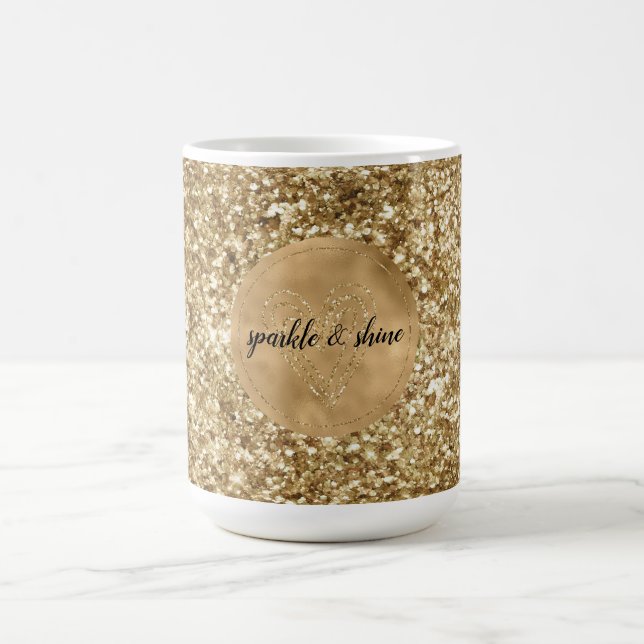 Taza De Café Corazón Purpurina de Confetti de oro (Centro)