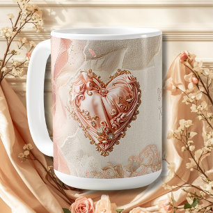 Taza De Café Corazón Rococó con Filigrana Romántica Relicario R