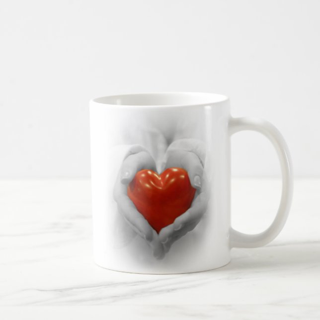 Taza De Café Corazón rojo en manos, te amo forma (Derecha)