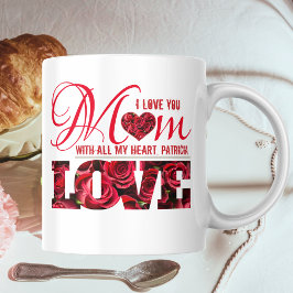 Taza De Café Corazón Rojo Floral Moderno Te Amo Mamá Día de la