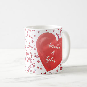 Taza De Café Corazón Rojo Romántico con Nombres