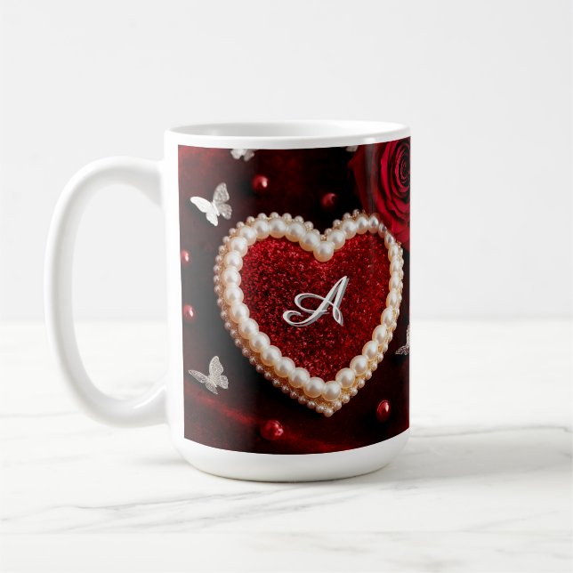 Taza De Café Corazón Romántico Con Borde De Perla (Izquierda)