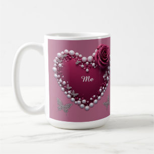 Taza De Café Corazón Romántico Con Borde De Perla