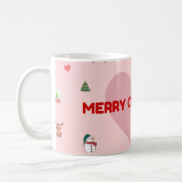 Taza De Café "Corazón rosa Feliz Navidad Café Mug con Festivo