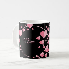 Taza De Café Corazón Rosa Geométrico Negro Fiesta de Boda Elega