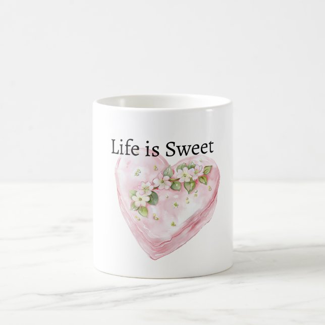 Taza De Café Corazón Rosa Menta La Vida es Dulce (Centro)