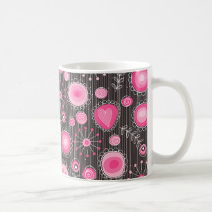 Taza De Café Corazón rosa y azul singulares y flores florales