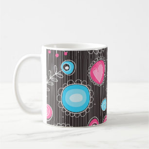 Taza De Café Corazón rosa y azul singulares y flores florales