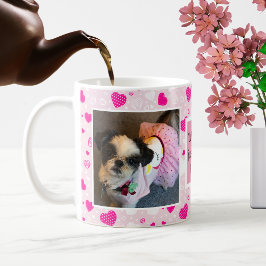 Taza De Café Corazón rosa y blanco, perro lindo te amo