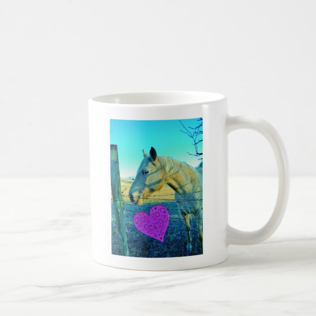 Taza De Café Corazón rosa y caballo amarillo (Derecha)
