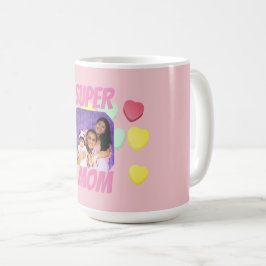 Taza De Café Corazón rosa y colorido de la supermamá | Día de l