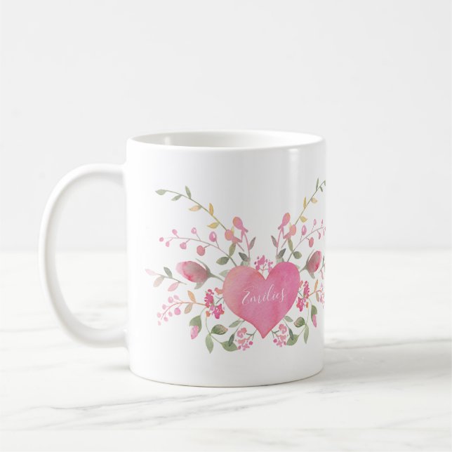 Taza De Café Corazón rosa y flores (Izquierda)