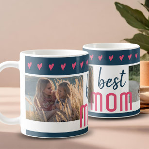 Taza De Café Corazón rosado mejor mamá 2 fotos Día de la madre