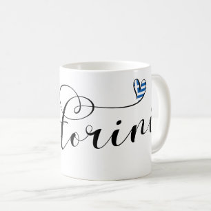 Taza De Café Corazón Santorini Con Bandera, Grecia, Thira