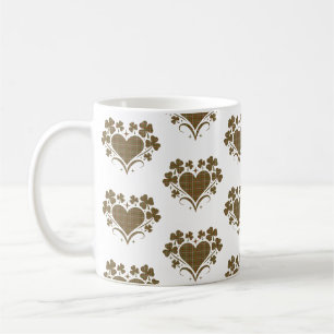 Taza De Café Corazón Trébol de Cuatro Hojas Cuadros Oliva Clási