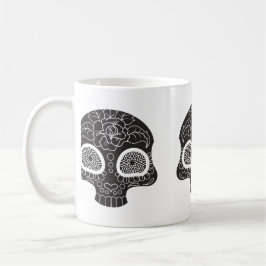 Taza De Café Corazón y Flor de Cráneo de Azúcar