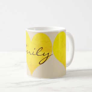 Taza De Café Corazones Amarillos Brillantes Cute Añadir Nombre