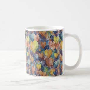 Taza De Café corazones amarillos rosas azul naranja