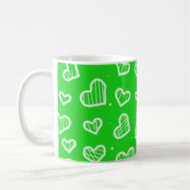 Taza De Café Corazones Artísticos Patrón Continuo Fondo Verde 
