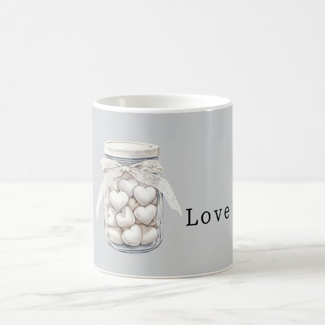 Taza De Café Corazones Blancos Grises   (Centro)