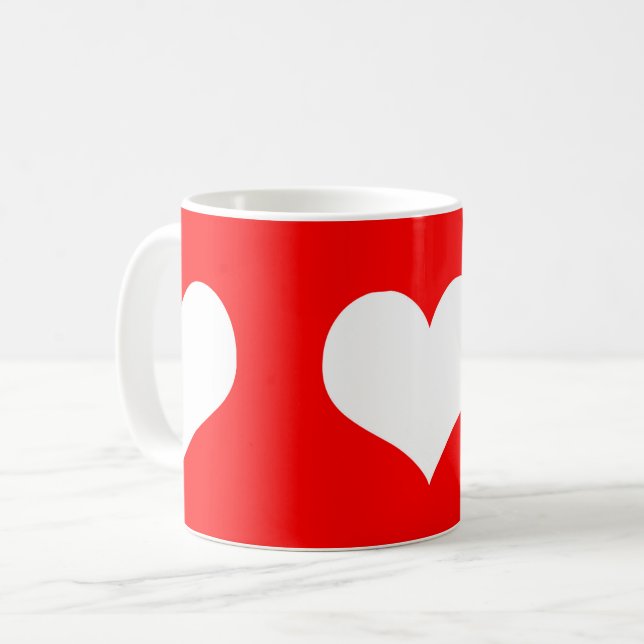 Taza De Café Corazones blancos sobre fondo rojo (Anverso izquierdo)