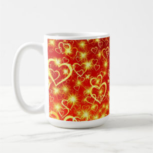 Taza De Café Corazones brillantes amarillos dorados sobre fondo