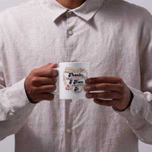 Taza De Café Corazones cortos, encaje amarillo y gracias rosado