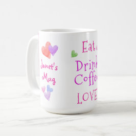 Taza De Café Corazones de Acuarela COME Bebe Café AMOR