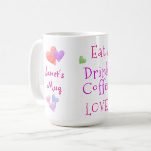 Taza De Café Corazones de Acuarela COME Bebe Café AMOR