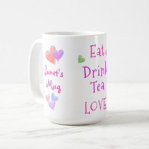 Taza De Café Corazones de Acuarela COME Bebe Té AMOR