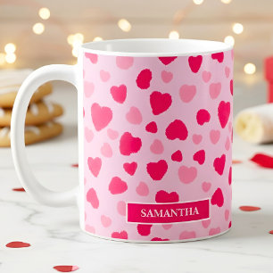Taza De Café Corazones de Acuarela Rosa Claro Regalo de San Val