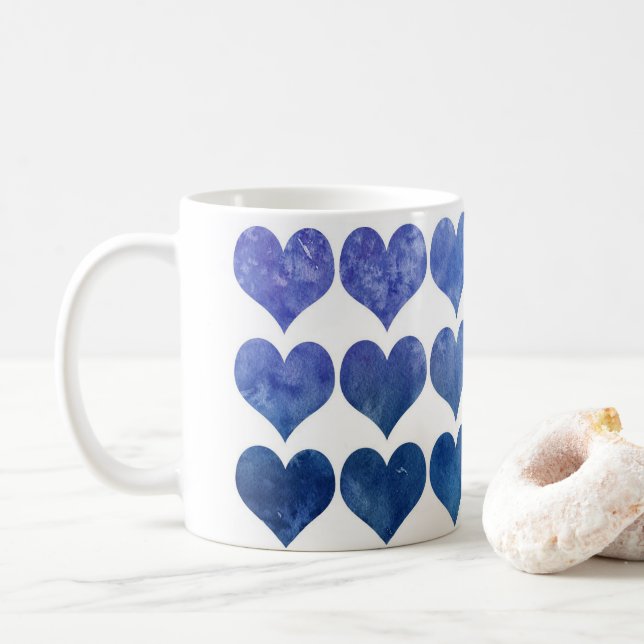Taza De Café Corazones de amor azules (Con donut)