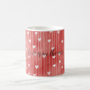 Taza De Café Corazones de Amor Rayas Blancas Rojos Románticos