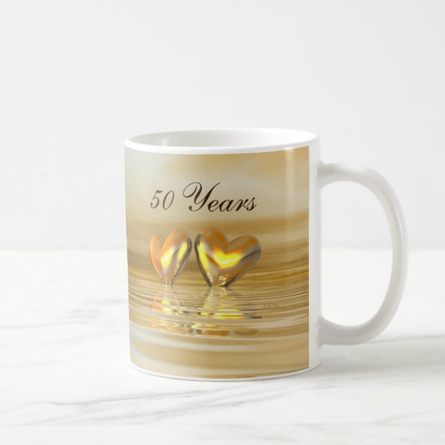 Taza De Café Corazones de Aniversario Dorado (Derecha)